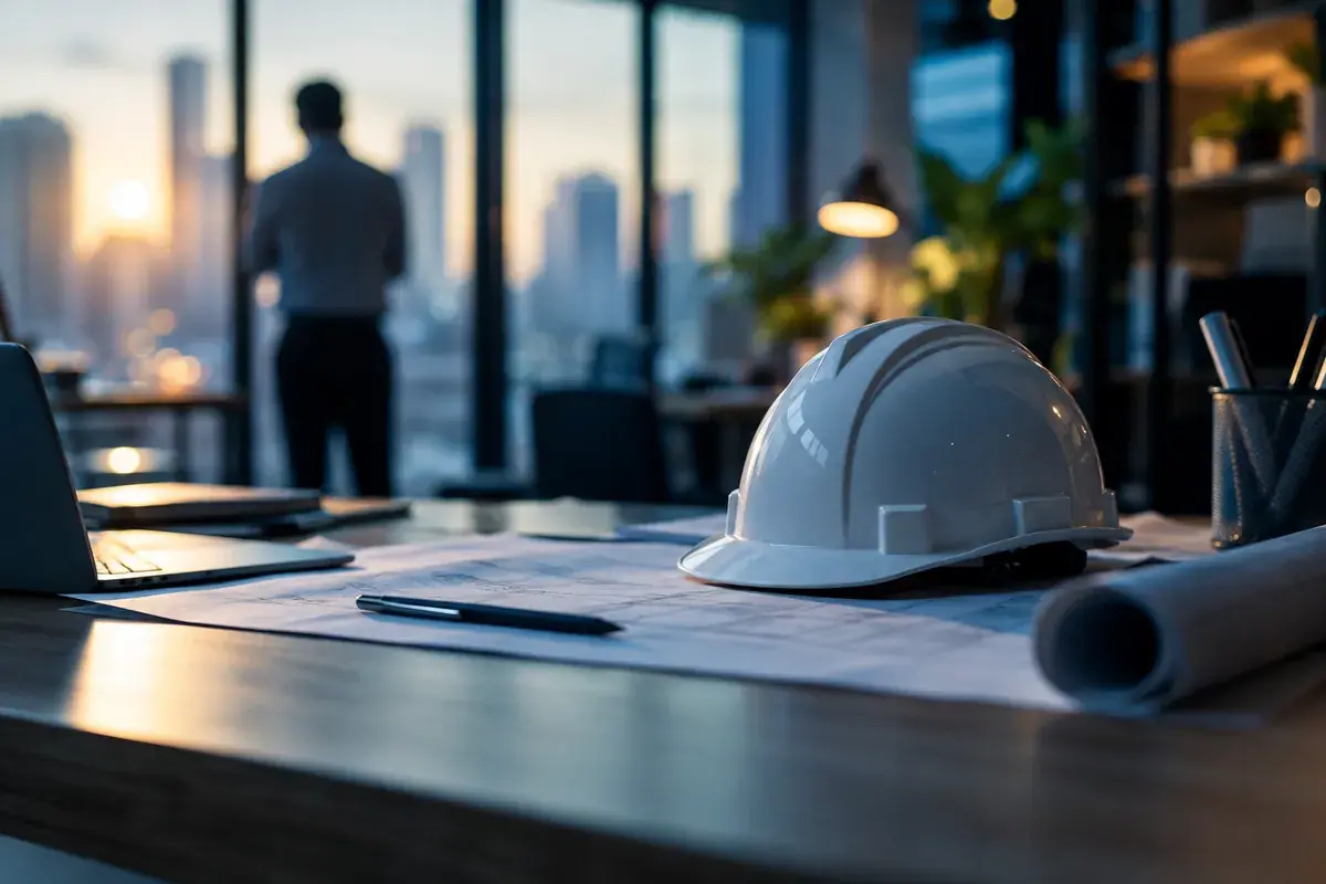 plan de réponse à incident, casque de chantier posé sur un bureau